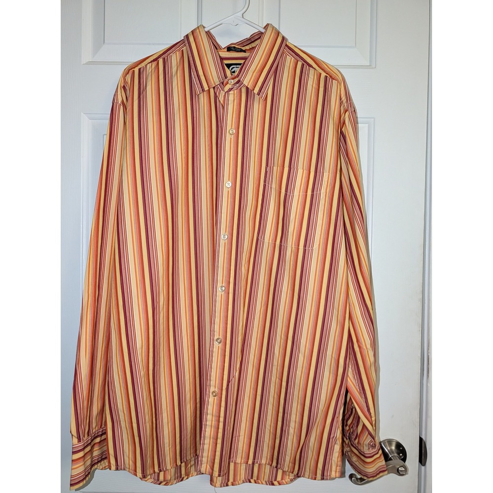 Ecko Unltd Mens XXL Striped Button Down Shirt Orange Yellow Y2K Streetwear